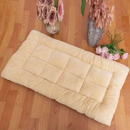 Superior Insulation Khaki Dual-Sided Pet Sleeping Mat(120X60CM) for Dogs & Cats - 3D Thickened Support & Durable Wavy Quilting, Reversible Lamb Velvet & Brushed Cotton Bed.