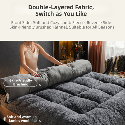 Superior Insulation Khaki Dual-Sided Pet Sleeping Mat(120X60CM) for Dogs & Cats - 3D Thickened Support & Durable Wavy Quilting, Reversible Lamb Velvet & Brushed Cotton Bed.