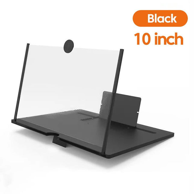Black 10-Inch Ultra-Clear Portable Retractable HD Mobile Phone Screen Magnifier - Eye Protection Fresnel Lens Projector, with Built-in Phone Holder & Adjustable Base.