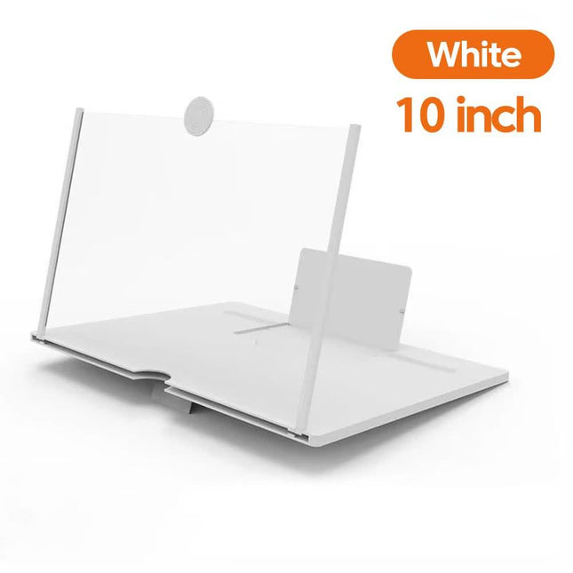 White 10-Inch Ultra-Clear Portable Retractable HD Mobile Phone Screen Magnifier - Eye Protection Fresnel Lens Projector, with Built-in Phone Holder & Adjustable Base.