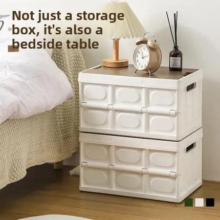 White Collapsible Small Standard Storage Box with Wooden Table Top(39x27x21CM) - Car Trunk Organiser for Australian Camping & Home Use.