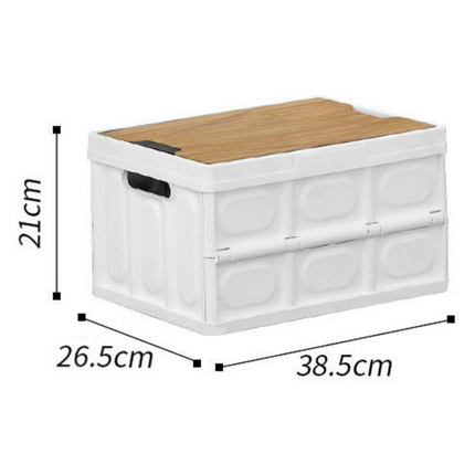 White Collapsible Small Standard Storage Box with Wooden Table Top(39x27x21CM) - Car Trunk Organiser for Australian Camping & Home Use.