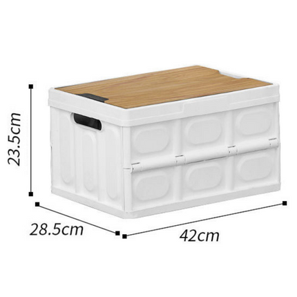 Black Collapsible Medium Side-Open Storage Box with Wooden Table Top(42x28x23CM) - Car Trunk Organiser for Australian Camping & Home Use.
