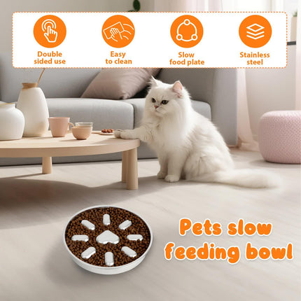2-Pack Reversible Heavy-Duty 304 Stainless Steel Slow Feeder Bowl(23x23x3.5CM) - Anti-Slip/Tip Pet Dish for Dogs & Cats to Prevent Bloating and Choking.