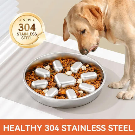 2-Pack Reversible Heavy-Duty 304 Stainless Steel Slow Feeder Bowl(23x23x3.5CM) - Anti-Slip/Tip Pet Dish for Dogs & Cats to Prevent Bloating and Choking.