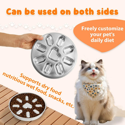 2-Pack Reversible Heavy-Duty 304 Stainless Steel Slow Feeder Bowl(23x23x3.5CM) - Anti-Slip/Tip Pet Dish for Dogs & Cats to Prevent Bloating and Choking.