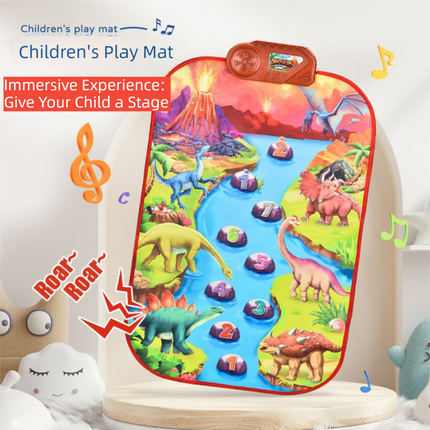 2-Pack Kids Multifunctional Electronic Dance Mat(52x86CM) - Dinosaur & Transport Theme Play Mat with Sound Recognition for Early Education and Physical Exercise.
