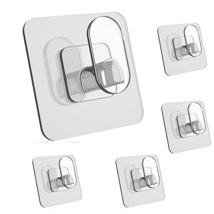 9-Pack Bathroom & Kitchen Organiser Set: 5 Heavy-Duty Clear Adhesive Hooks + 4 Portable Toothbrush Holders(Random Color).