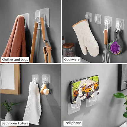 9-Pack Bathroom & Kitchen Organiser Set: 5 Heavy-Duty Clear Adhesive Hooks + 4 Portable Toothbrush Holders(Random Color).