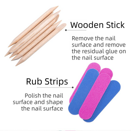 10-Set Press-On Nail Prep Tool Kits - 10 x Disposable Manicure Sticks & 10 x Mini Files, 10 Ultra-Thin Adhesive Sheets.