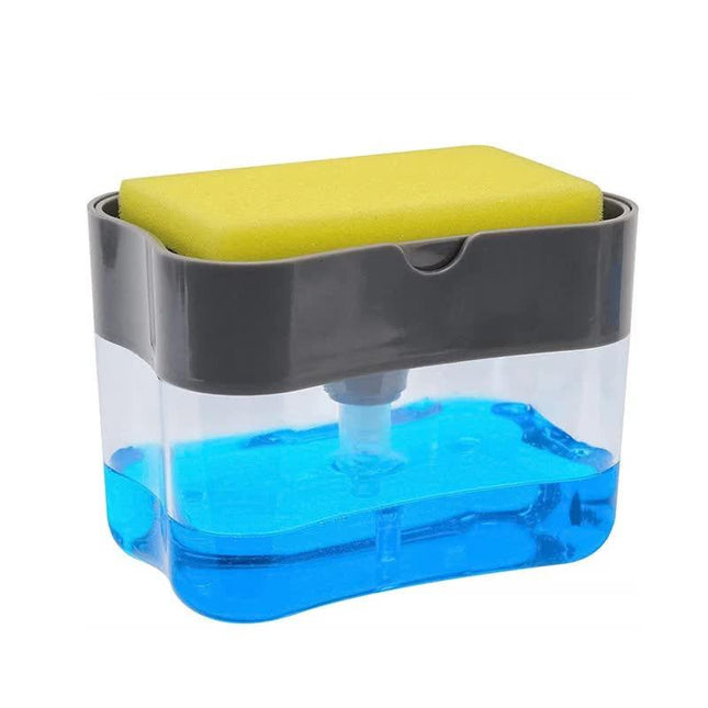 2-Pack Black Kitchen Press-Type Dish Soap Dispenser & Sponge Caddy - 2-in-1 Automatic Liquid Pump for Dish Scrubbers & Scouring Pads.
