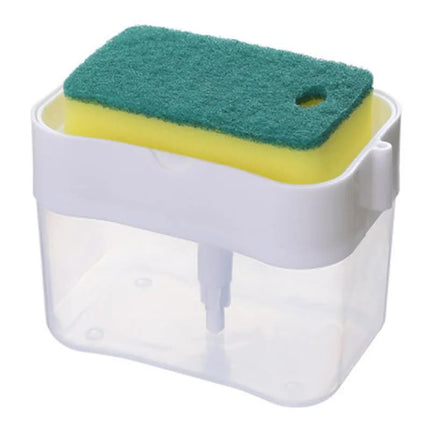 2-Pack White Kitchen Press-Type Dish Soap Dispenser & Sponge Caddy - 2-in-1 Automatic Liquid Pump for Dish Scrubbers & Scouring Pads.
