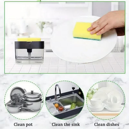 2-Pack White Kitchen Press-Type Dish Soap Dispenser & Sponge Caddy - 2-in-1 Automatic Liquid Pump for Dish Scrubbers & Scouring Pads.
