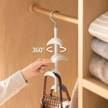 2-Pack White 360 Degree Rotating 4-Tier Closet Organiser Hook - Multi-Functional Bag Hanger, Tie & Belt Rack for Wardrobe Storage.