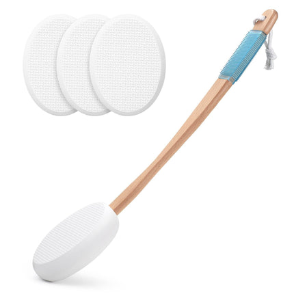 Long Handle Bath Gentle Body Scrubber Set - Non-Slip Grip Back Brush with 4 EVA Exfoliating Sponge Heads.