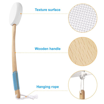 Long Handle Bath Gentle Body Scrubber Set - Non-Slip Grip Back Brush with 4 EVA Exfoliating Sponge Heads.