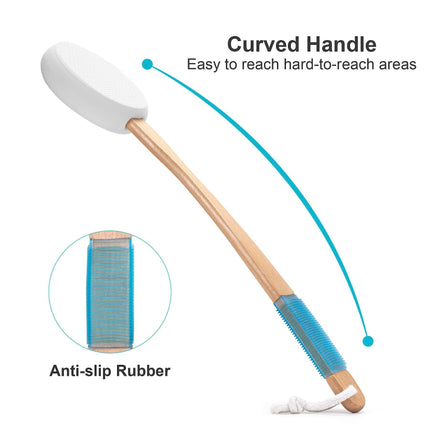 Long Handle Bath Gentle Body Scrubber Set - Non-Slip Grip Back Brush with 4 EVA Exfoliating Sponge Heads.