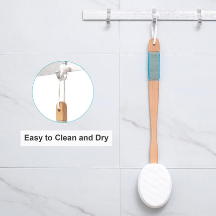 Long Handle Bath Gentle Body Scrubber Set - Non-Slip Grip Back Brush with 4 EVA Exfoliating Sponge Heads.