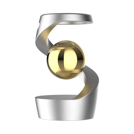 Silver gyroscope and gold beads Kinetic Levitating Desk Toy - Silent Spinning Floating Gyroscope for Stress Relief & Office Decor.