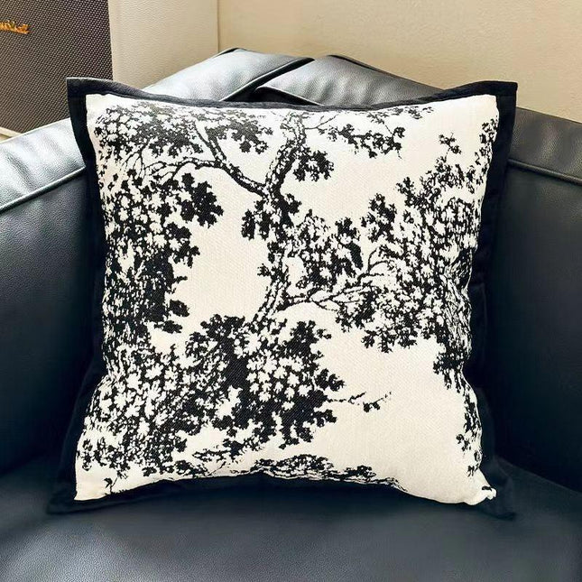 Black Elegant Black & White Tree Print Cushion Cover - Modern Home Decor.