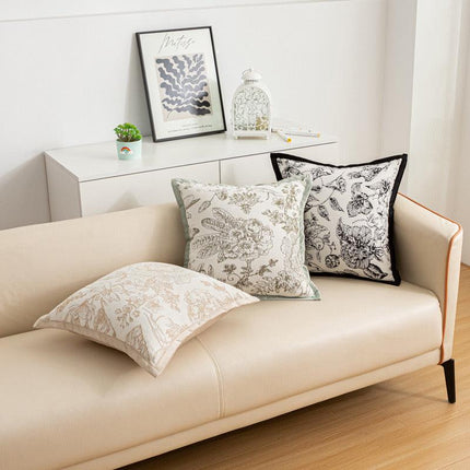 White Elegant Black & White Tree Print Cushion Cover - Modern Home Decor.