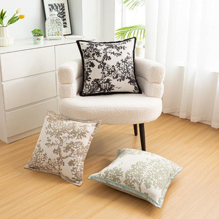 White Elegant Black & White Tree Print Cushion Cover - Modern Home Decor.
