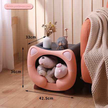Pink Cute Cat-Themed Stackable Storage Bin - Multi-purpose Pet Bed & Toy Organizer.