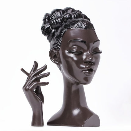 Black Elegant African Woman Head Incense Burner - Creative Desktop Sculpture & Resin Craft.