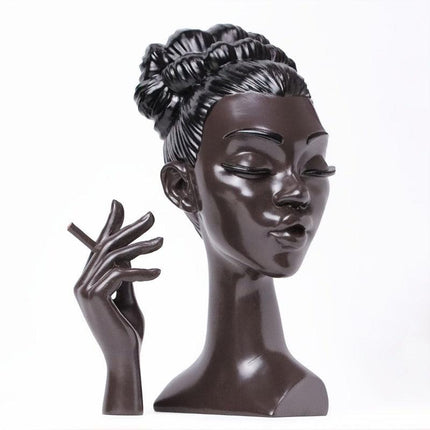 Black Elegant African Woman Head Incense Burner - Creative Desktop Sculpture & Resin Craft.