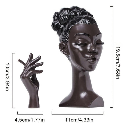 Black Elegant African Woman Head Incense Burner - Creative Desktop Sculpture & Resin Craft.