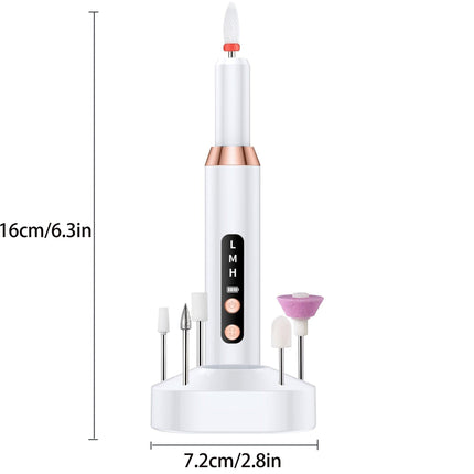 White Cordless Electric Nail Drill Kit - Portable Manicure Pedicure Polisher with 12 Bits.