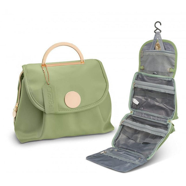 Green Water-Resistant Travel Toiletry Bag with Hook - Foldable Cosmetic Organizer for Men & Women.