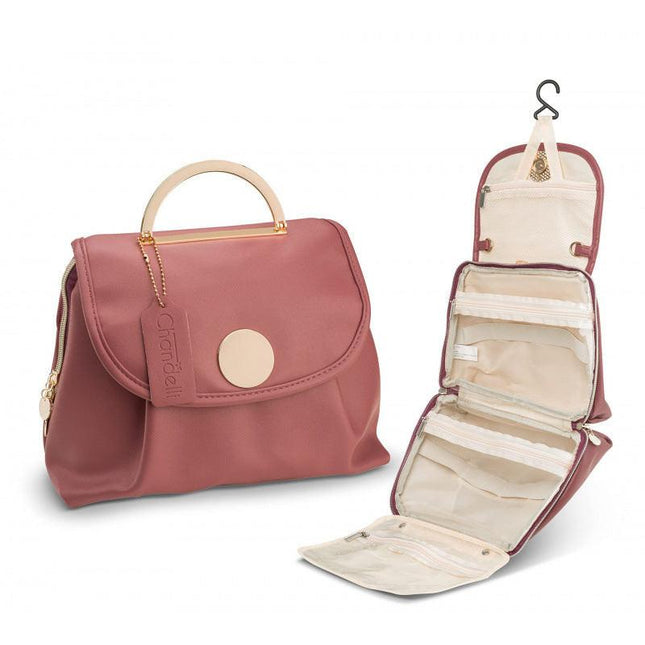 Red Water-Resistant Travel Toiletry Bag with Hook - Foldable Cosmetic Organizer for Men & Women.