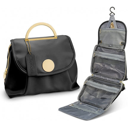 Black Water-Resistant Travel Toiletry Bag with Hook - Foldable Cosmetic Organizer for Men & Women.