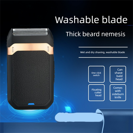 Silver Rechargeable Electric Shaver for Men - Wet/Dry Reciprocating Razor with Pop-up Trimmer & Type-C Fast Charge.