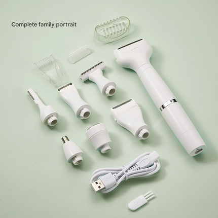 Black 7-in-1 Multifunctional Electric Shaver for Women - USB Rechargeable Painless Hair Removal Epilator with Washable Heads for Face, Body & Eyebrows.