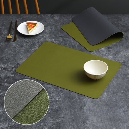 2-PCS Green and grey PVC Double-Sided Lychee Texture Table Mat - Waterproof, Heat-Resistant & Easy to Clean for Home and Hotel Use.