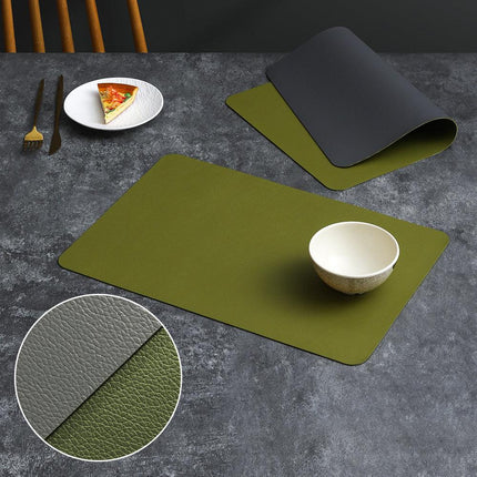 2-PCS Green and grey PVC Double-Sided Lychee Texture Table Mat - Waterproof, Heat-Resistant & Easy to Clean for Home and Hotel Use.