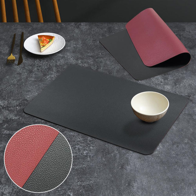 2-PCS Black and red PVC Double-Sided Lychee Texture Table Mat - Waterproof, Heat-Resistant & Easy to Clean for Home and Hotel Use.