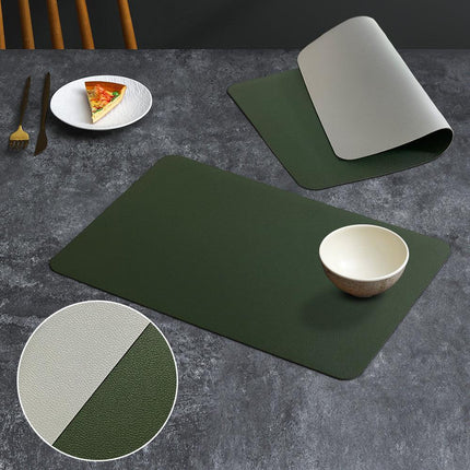 2-PCS Military green and light grey PVC Double-Sided Lychee Texture Table Mat - Waterproof, Heat-Resistant & Easy to Clean for Home and Hotel Use.