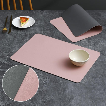 2-PCS Pink and dark grey PVC Double-Sided Lychee Texture Table Mat - Waterproof, Heat-Resistant & Easy to Clean for Home and Hotel Use.