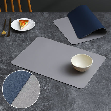 2-PCS Blue and grey PVC Double-Sided Lychee Texture Table Mat - Waterproof, Heat-Resistant & Easy to Clean for Home and Hotel Use.