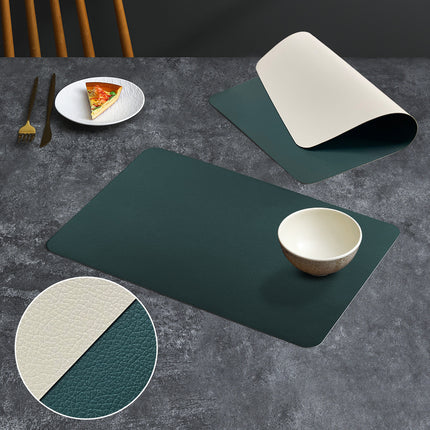 2-PCS Dark green and beige PVC Double-Sided Lychee Texture Table Mat - Waterproof, Heat-Resistant & Easy to Clean for Home and Hotel Use.
