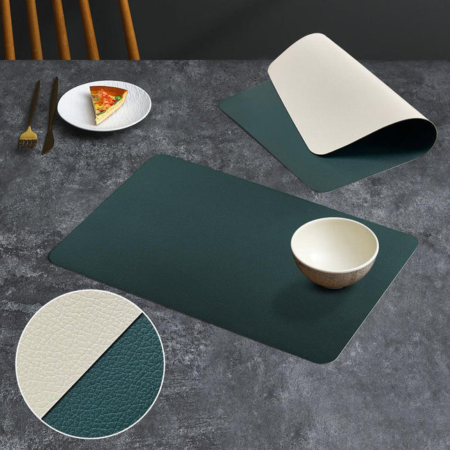 2-PCS Dark green and beige PVC Double-Sided Lychee Texture Table Mat - Waterproof, Heat-Resistant & Easy to Clean for Home and Hotel Use.