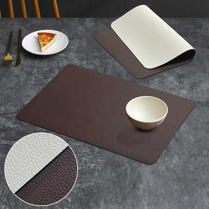 2-PCS Dark brown and ivory white PVC Double-Sided Lychee Texture Table Mat - Waterproof, Heat-Resistant & Easy to Clean for Home and Hotel Use.
