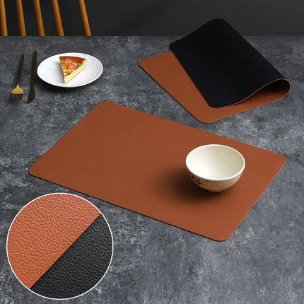 2-PCS Brown and black PVC Double-Sided Lychee Texture Table Mat - Waterproof, Heat-Resistant & Easy to Clean for Home and Hotel Use.