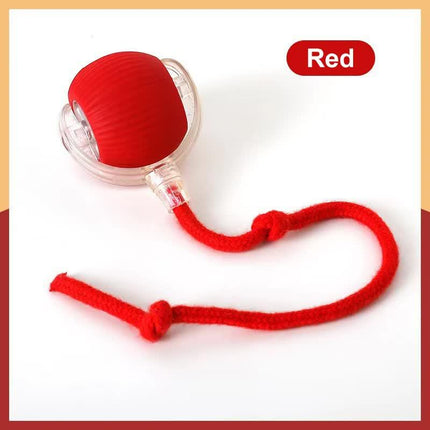 2-PCS Red Automatic Interactive Cat Ball Toy with Rope - Durable & Bite-Resistant Pet Jump Ball for Self-Entertainment & Play.