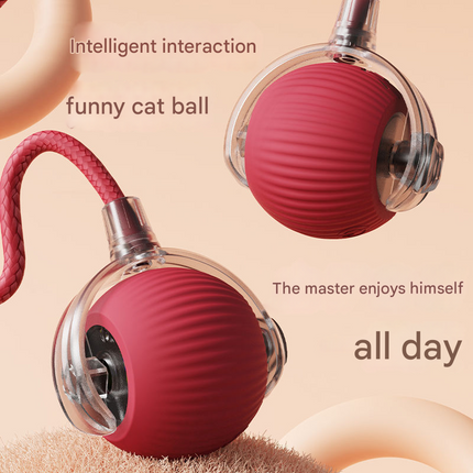 2-PCS Red Automatic Interactive Cat Ball Toy with Rope - Durable & Bite-Resistant Pet Jump Ball for Self-Entertainment & Play.