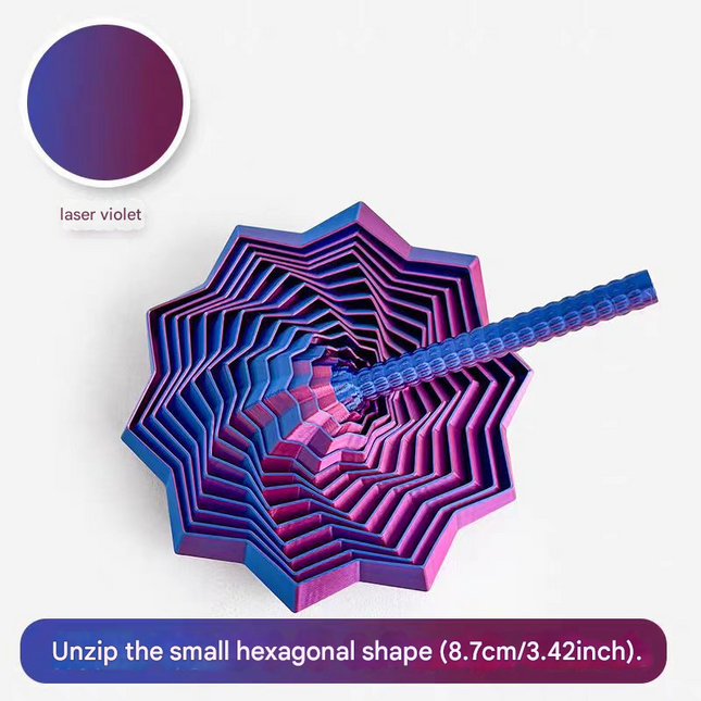 2-Pcs Laser Purple Smart 3D Printed Fidget Toy - Hexagonal Illusion Folding Desk Toy for Stress Relief & Focus.