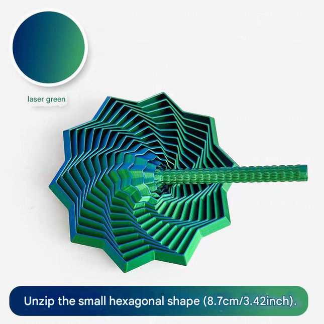 2-Pcs Laser Green Smart 3D Printed Fidget Toy - Hexagonal Illusion Folding Desk Toy for Stress Relief & Focus.